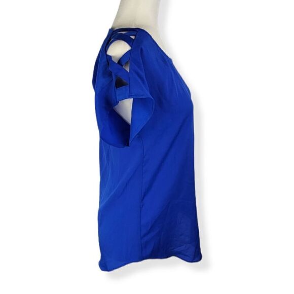 Express Royal Blue Blouse with crisscross cutout short sleeves XS - Picture 2 of 4